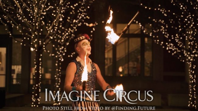 Fire Juggling, Fire Juggler, Teal, Gold, Cirque, Imagine Circus, Oddball Gala, Performer, Adam, Photo still from video by Finding Future