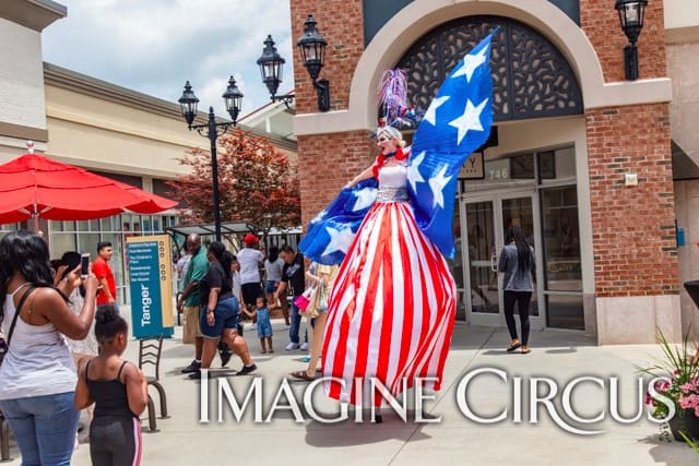 July 4, Stilt Walker, Patriotic Costume, Whitney, Tanger Outlet, Block Party, Imagine Circus, LaMont L Johnson Photographer