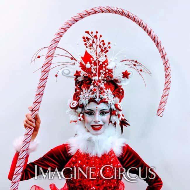 Stilt Walker, Candy Cane Princess, Winter Holiday Entertainment, Kaci, Newport News, Virginia, Imagine Circus Performer