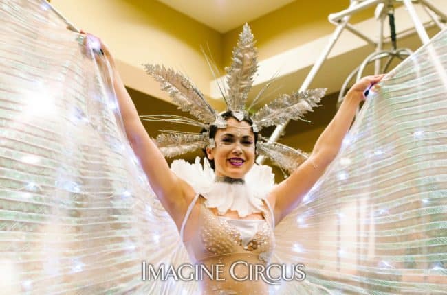 Stilt Walker, LED Winged Dancer, Performer, Mindy, Imagine Circus, Photo by Rachel Berbec