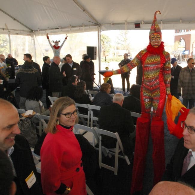 Modern Cirque Stilt Walker | Liz Bliss Performing at Durham ID Groundbreaking Ceremony | Imagine Circus