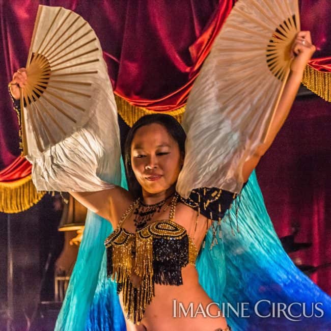 Asyia, Belly Dancer, Silk Fans, C Grace, Imagine Circus, Photo by Slater Mapp