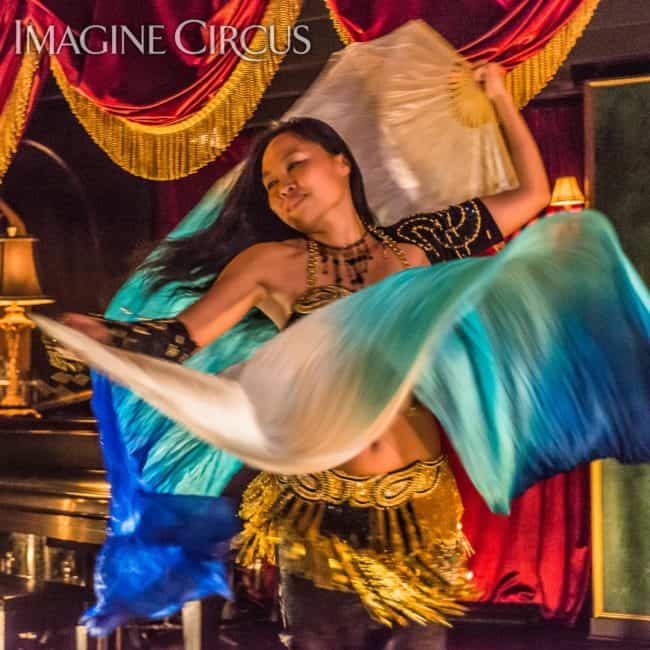 Asyia, Belly Dancer, Silk Fans, C Grace, Imagine Circus, Photo by Slater Mapp
