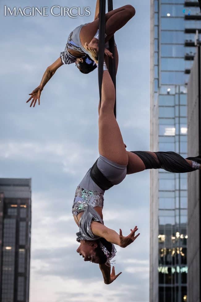 Elements Show, Air, Kaci & Liz, Aerial Silks Duo, Partner Silks, SPARKcon, Imagine Circus, Photo by Slater Mapp