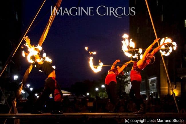 Elements Show, Fire, Alex, Natali, & Gio, Group Dragon Staff, SPARKcon, Imagine Circus, Photo by Jess Marrano Studio