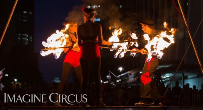 Elements Show, Fire, Alex, Natali, & Gio, Group Dragon Staff, SPARKcon, Imagine Circus, Photo by Mark Thomas