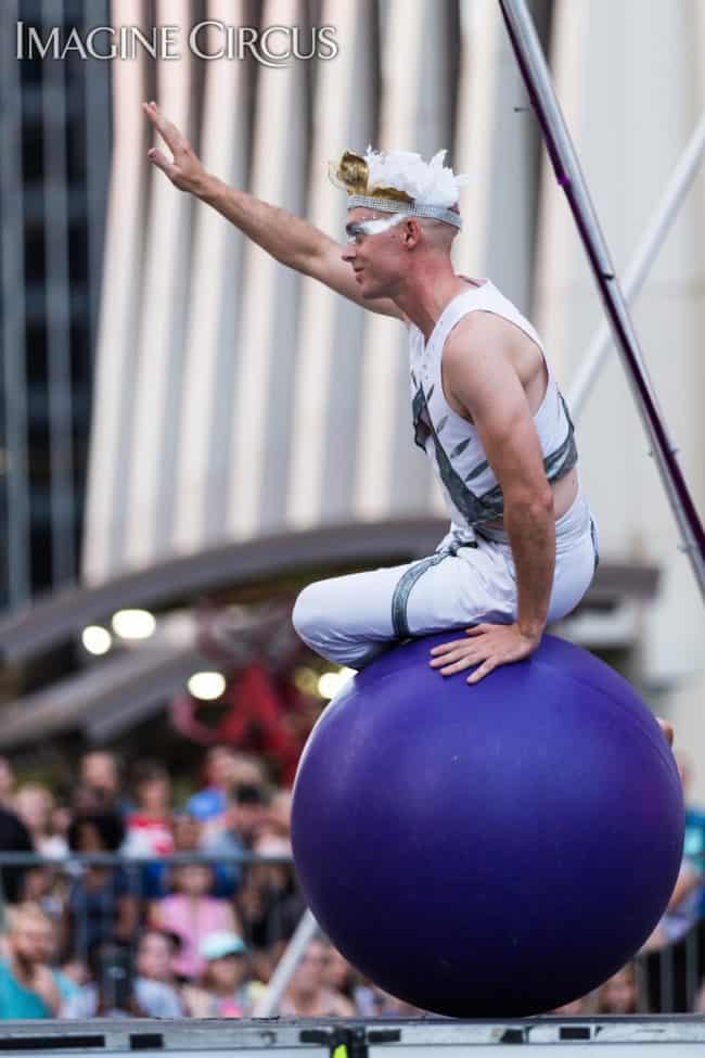 Elements Show, Spirit (Aether), Adam, Rolling Globe, SPARKcon, Imagine Circus, Photo by Mark Thomas