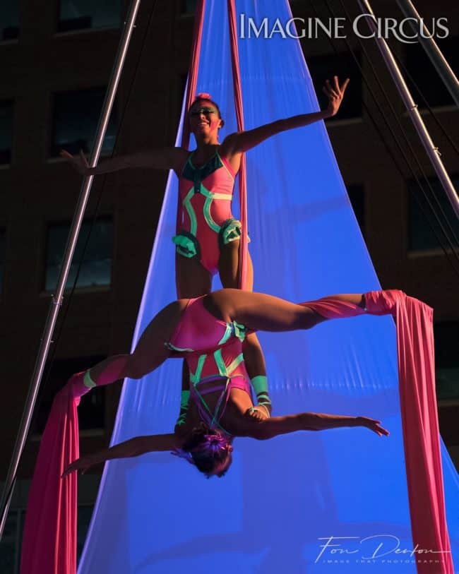 Kaci & Liz, Neon Glow, Aerial Silks Duo, SPARKcon, Imagine Circus, Photo by Image That Photography, Fon Denton
