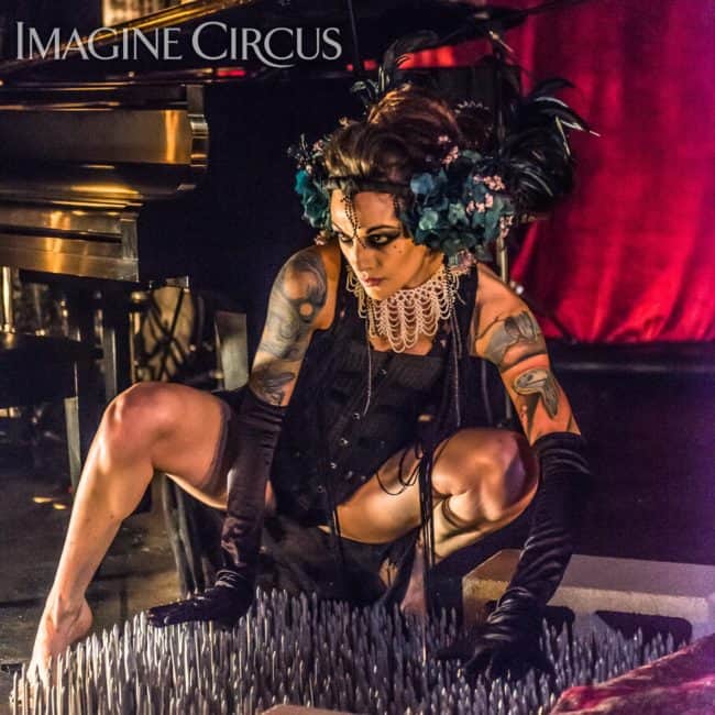 Tik-tok, Sexy Side Show, Bed of Nails, C Grace, Imagine Circus, Photo by Slater Mapp