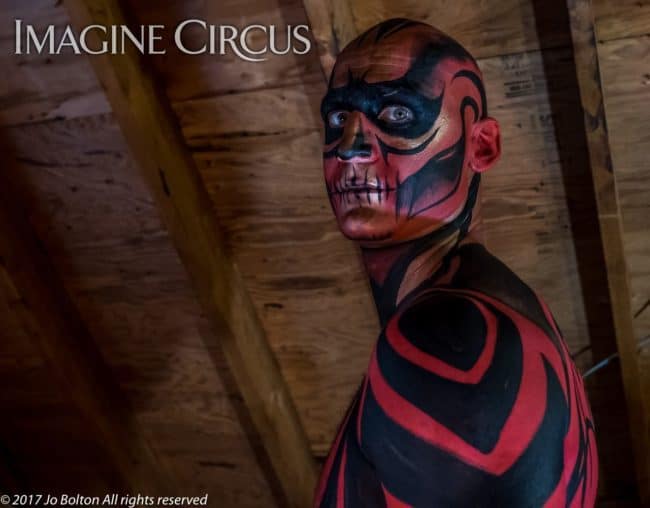 Behind the Scenes, Body Paint Model, Performer, Brady, Imagine Circus, Photo by Jo Bolton