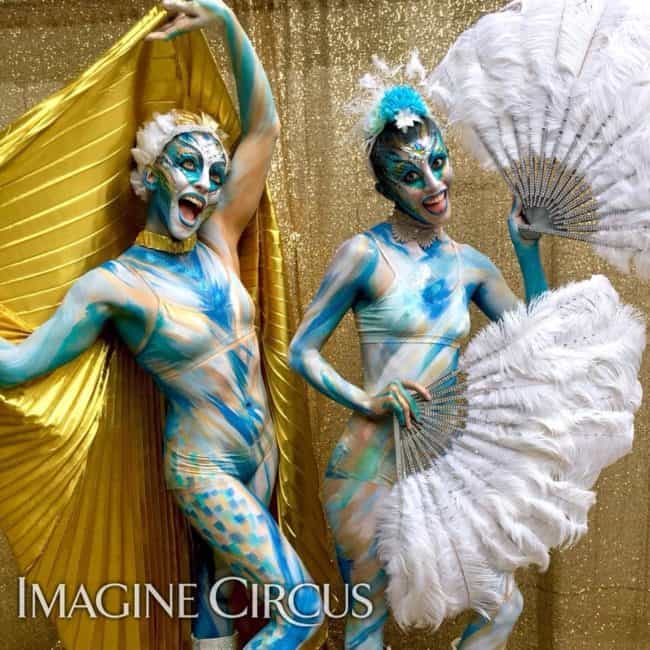 Body paint Models, Feather Fans, Wings, Performers, Katie & Kaci, Imagine Circus