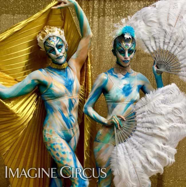 Body paint Models, Feather Fans, Wings, Performers, Katie & Kaci, Imagine Circus