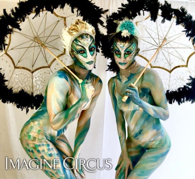 Body paint Models, Parasols, Performers, Katie & Kaci, Imagine Circus