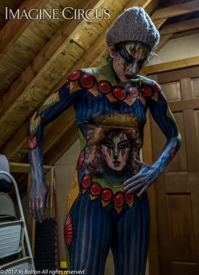 Behind the Scenes, Body Paint Model, Performer, Liz, Imagine Circus, Photo by Jo Bolton