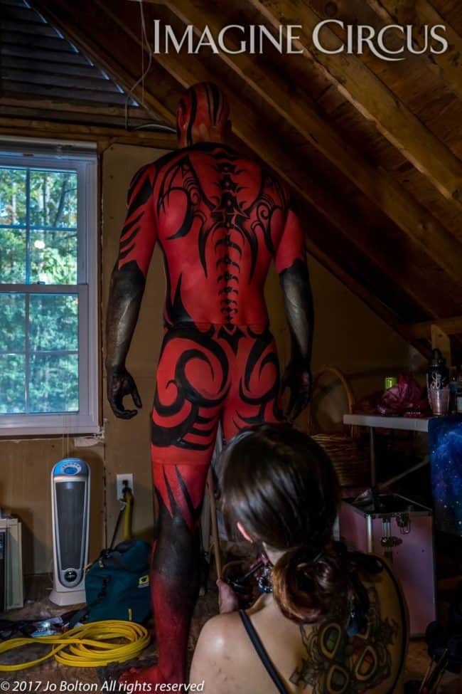 Behind the Scenes, Body Paint Model, Performer, Molly & Brady, Imagine Circus, Photo by Jo Bolton