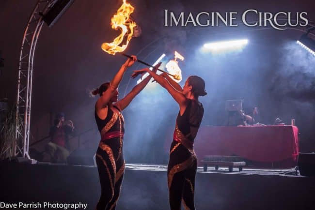 Katie & Kaci, Fire Acro Duo, Floyd Fest, Imagine Circus, Photo by Dave Parrish