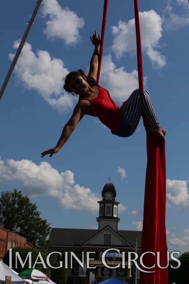 Mari, Imagine Circus Performer at Pittsboro Summer Fest, Independence Day Parade, Aerialist, Aerial Silks, Photo by Liam Kearns