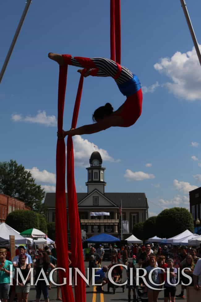 Mari, Imagine Circus Performer at Pittsboro Summer Fest, Independence Day Parade, Aerialist, Aerial Silks, Photo by Liam Kearns