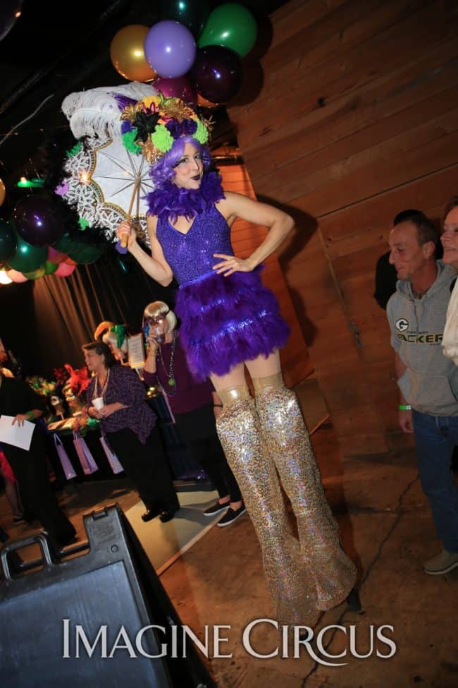 Stilt Walkers, Mardi Gras, Morehead City, NC Imagine Circus, Performer, Liz, Photo by Ted Lewis