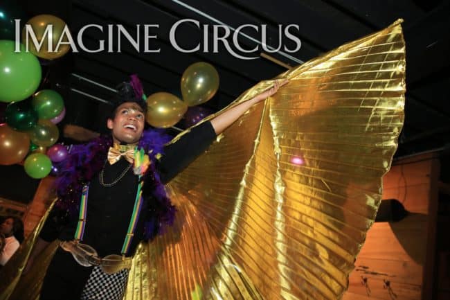 Stilt Walkers, Mardi Gras, Morehead City, NC Imagine Circus, Performer, Ben, Photo by Ted Lewis