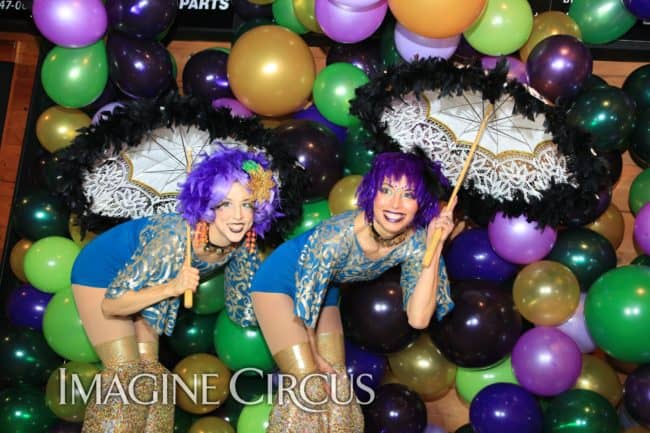 Stilt Walkers, Mardi Gras, Morehead City, NC Imagine Circus, Performers, Liz, Kaci, Photo by Ted Lewis