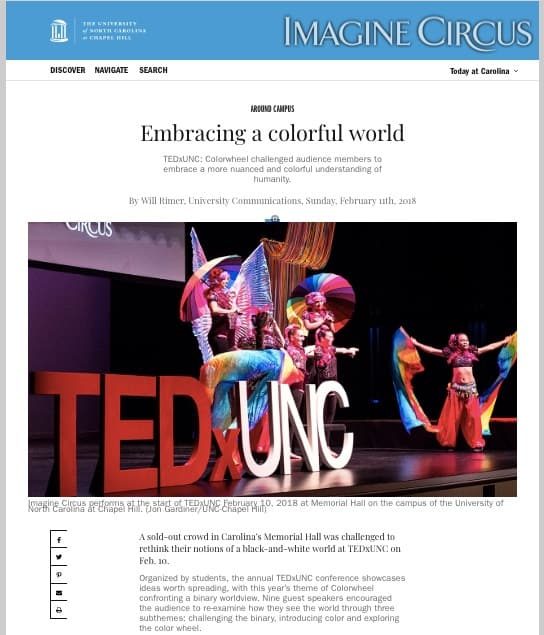 TEDx UNC Colorwheel, Photo by Jon Gardiner UNC Chapel Hill, Imagine Circus