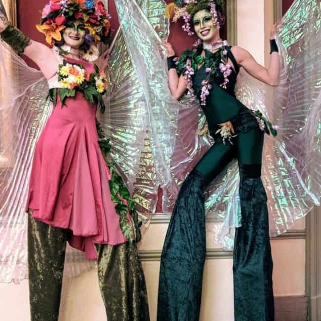 Secret Garden Fairy Stilt Walkers, Enchanted Forest Party, Imagine Circus, Performers, Azul, Kaci