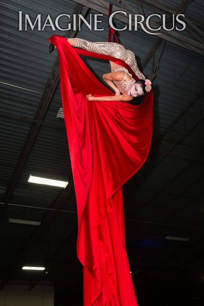 Aerial Silks, Aerial Dancer, Aerialist, Upscale Event, Charlotte, NC, Grand Opening, Imagine Circus, Performer, Kaci, Photo by Rick Belden