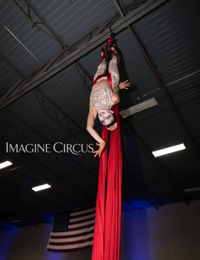 Aerial Silks, Aerial Dancer, Aerialist, Upscale Event, Charlotte, NC, Grand Opening, Imagine Circus, Performer, Kaci, Photo by Rick Belden