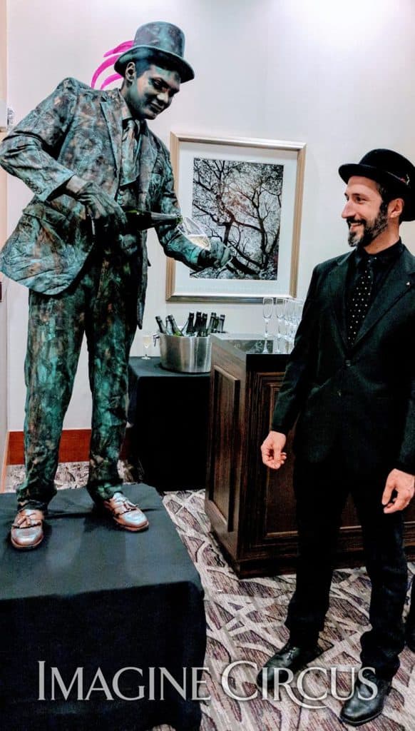 Living Statue Bartender, Patina Mannequin, VAE Gala, Imagine Circus, Performer, Ben
