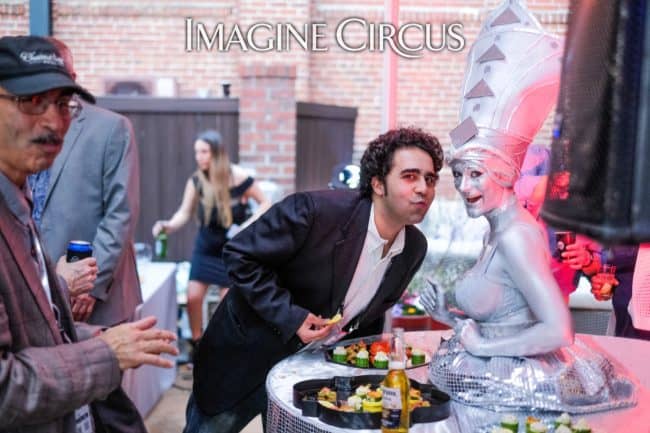 Silver Strolling Table, Performer, Classy Art, Imagine Circus, Azul, Photo by the Nixons Photography