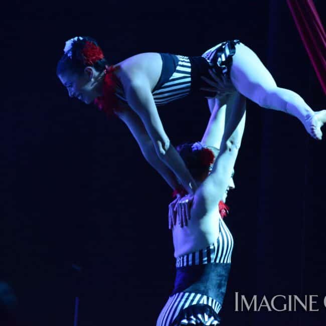 Acrobats, Stage Show, Harrahs Casino, Cherokee, NC, Imagine Circus, Performers, Kaci, Katie, Photo by Susan Dipert Scott