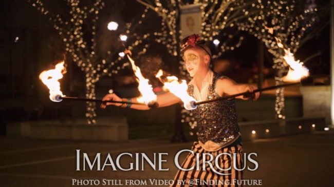 Fire Performer, Double Staff, Teal, Gold, Cirque, Imagine Circus, Adam, Oddball Gala, Photo Still from Video by Finding Future