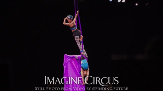 Partner Silks Aerial Duo, Kaci, Liz, Stage Show, DPAC Durham, Imagine Circus, Still from Video by Finding Future