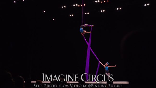 Partner Silks Aerial Duo, Kaci, Liz, Stage Show, DPAC Durham, Imagine Circus, Still from Video by Finding Future