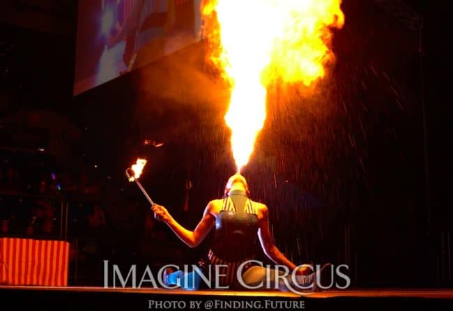 Fire Breather, Tik-tok, Cirque Celebration, Stage Show, Imagine Circus Performer, Photo by Finding Future