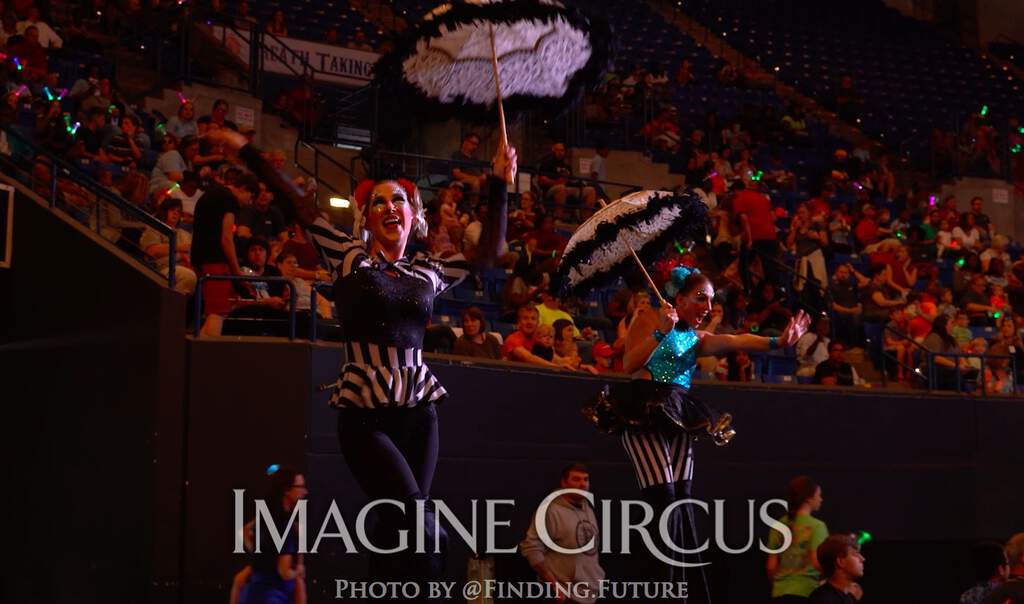 Stilt Walkers, Whitney and Katie, Cirque Celebration, Stage Show, Imagine Circus Performer, Photo by Finding Future