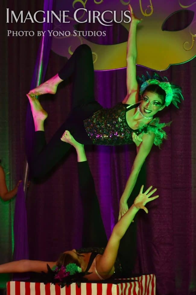 Acrobat Duo, Mardi Gras, Katie, Kaci, Louisville, KY, Imagine Circus Performer, Photo by Yono Studios