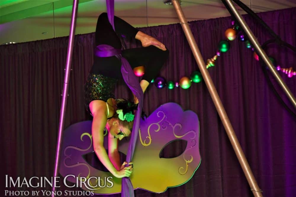 Aerialist, Aerial Silks Dancer, Mardi Gras, Katie, Louisville KY, Imagine Circus Performer, Photo by Yono Studios