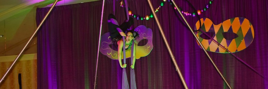 Aerialist, Aerial Silks Dancer, Mardi Gras, Liz, Louisville KY, Imagine Circus Performer