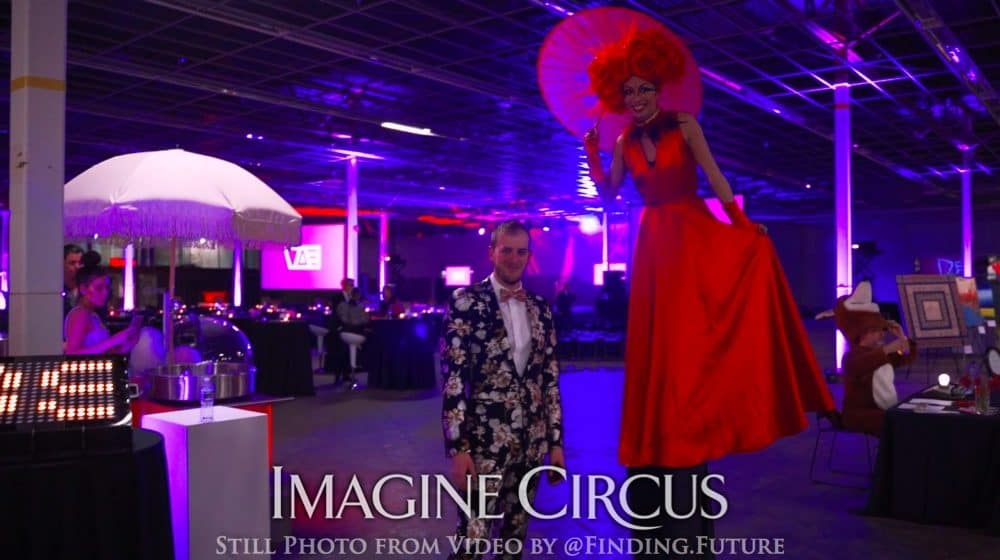 Kaci, Stilt Walkers, Red Rose, VAE Gala, Imagine Circus, Still from Video by Finding Future