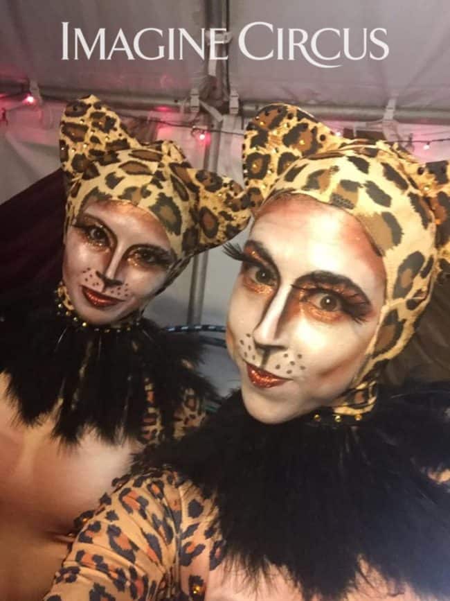 Cheetah Acrobats, Makeup Selfie, Kaci and Liz, Jungle Themed Cirque Entertainment, Floyd Fest, Imagine Circus
