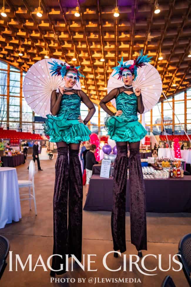 LED Parasol Stilt Walkers, Katie and Liz, VAE Gala Event, Cirque Entertainment, Imagine Circus, photo by JLewis Media