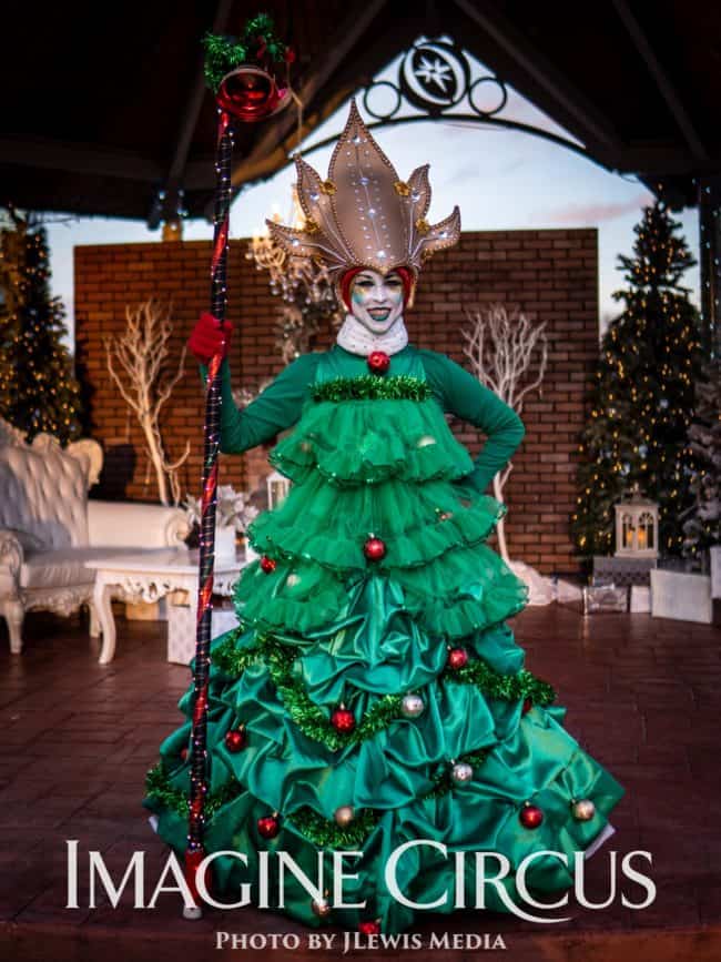 Christmas Tree Queen, Winter Holiday Character, Strolling Entertainment, Liz Bliss, Imagine Circus Performers, Photo by JLewis Media