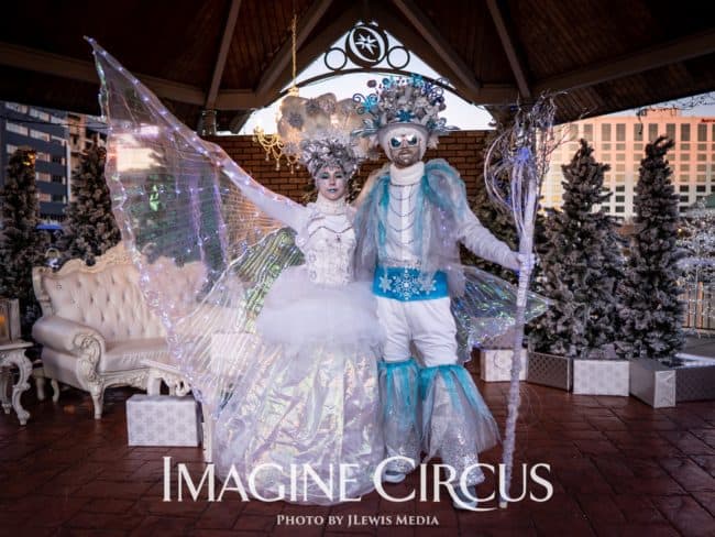 Snow Queen and Ice King, Winter Princess, Jack Frost, Steph and Jeremy, Winter Holiday Character, Strolling Entertainment, Imagine Circus Performers, Photo by JLewis Media