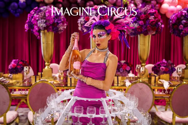 Strolling Champagne Dress, Kaci, Upscale Pink Purple Floral, Imagine Circus Entertainment, Photo by JLewis Media