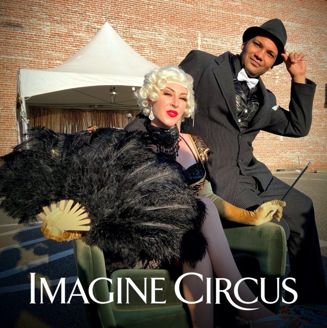 Roaring 20s Gatsby Characters, Ben and Whitney, Imagine Circus, Strolling Entertainment