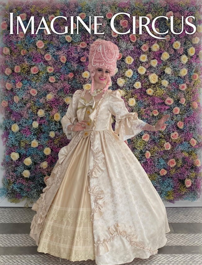 Costumed Character, Champagne Dress, Bridgerton Theme, Imagine Circus Performer