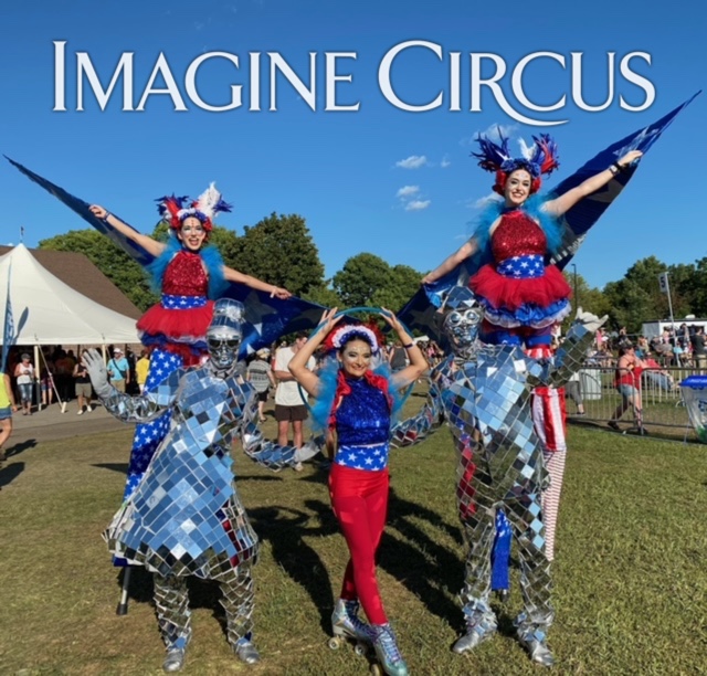 Stilt Walkers, Mirror People, Red White and Blue, Imagine Circus