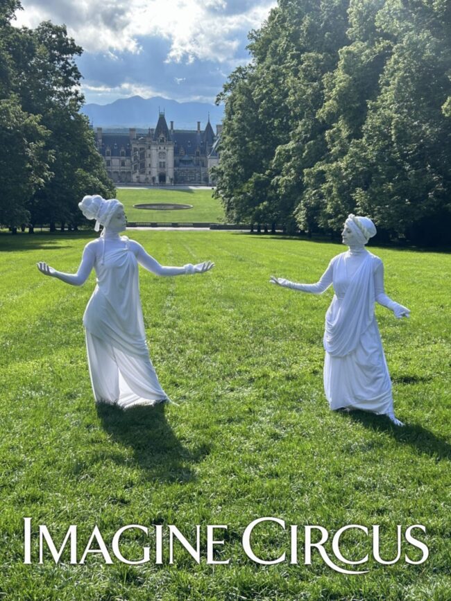 Imagine Circus, White Statue, Garden Party, Asheville, NC, Biltmore Estates